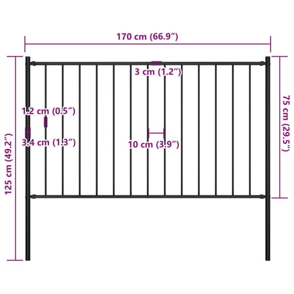The Living Store Staketpanel med stolpar pulverlackerat stål 1,7x0,75 m svart -  Staket