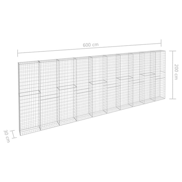 The Living Store gabionvæg med dæksler galvaniseret stål 600 x 30 x 200 cm -  Havehegn