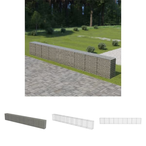 The Living Store gabionvæg med dæksler galvaniseret stål 900 x 50 x 100 cm - Havehegn