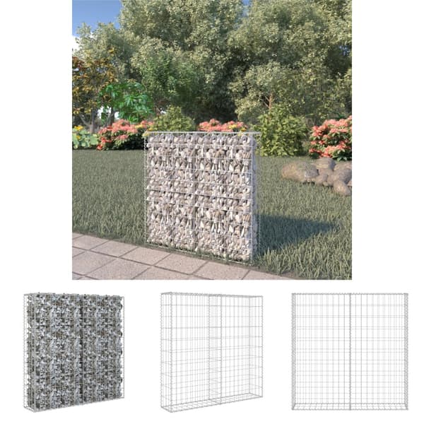 The Living Store gabionvæg med dæksler galvaniseret stål 80 x 20 x 100 cm -  Havehegn