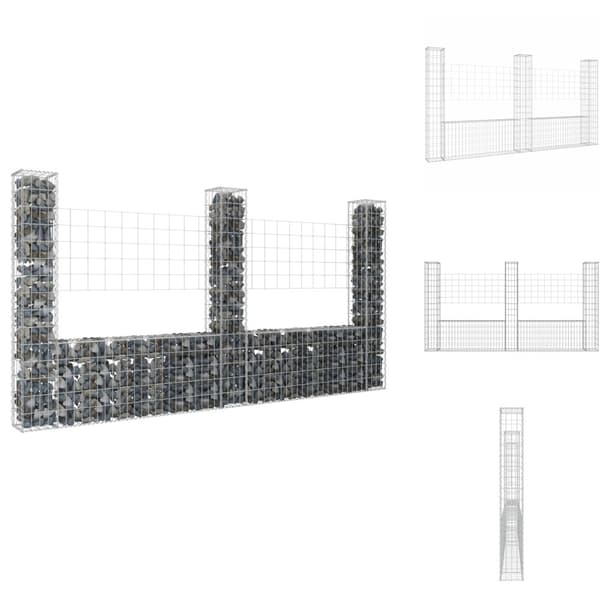 Staket - Living U-formad gabionkorg med 3 stolpar järn 260x20x150 cm