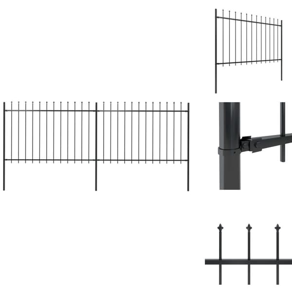 Staket - Living Trädgårdsstaket med spjuttopp stål 3,4x1,2 m svart