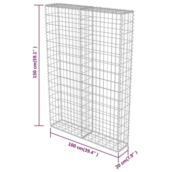 Havehegn - Living gabionvæg med dæksler 100 x 20 x 150 cm galvaniseret stål