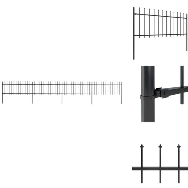 Staket - Living Trädgårdsstaket med spjuttopp stål 6,8x0,8 m svart