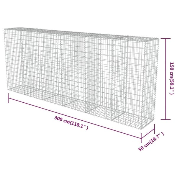 Havehegn - Living gabionvæg med dæksler galvaniseret stål 300 x 50 x 150 cm
