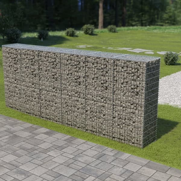 Havehegn - Living gabionvæg med dæksler galvaniseret stål 300 x 50 x 150 cm