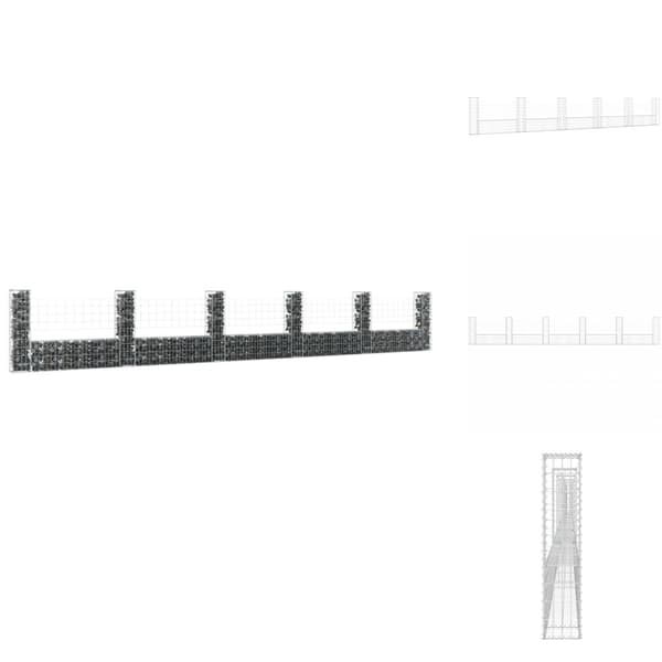 Havehegn - Living gabionkurv med 6 stolper 620x20x150 cm U-facon jern