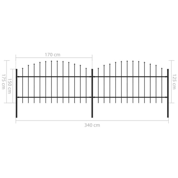 Havehegn - Living havehegn med spydtop (1-1,25) x 3,4 m sort stål