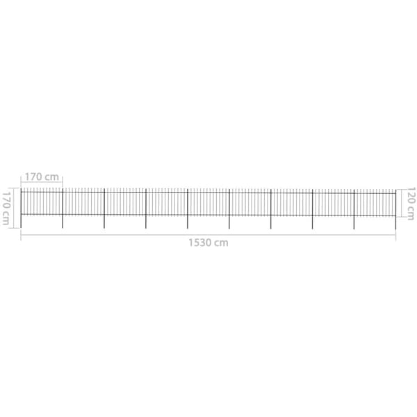 Havehegn med spydtop 15,3 x 1,2 m sort stål - Havehegn - Hegn - Home & Living