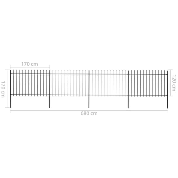Havehegn med spydtop 6,8 x 1,2 m sort stål - Havehegn - Hegn - Home & Living