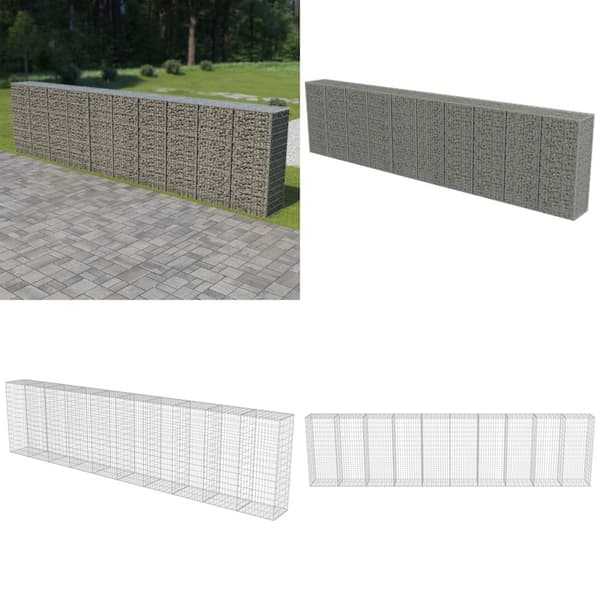 Gabionvæg med dæksler galvaniseret stål 600 x 50 x 150 cm - Gabionvæg - Gabionvægge - Home & Living