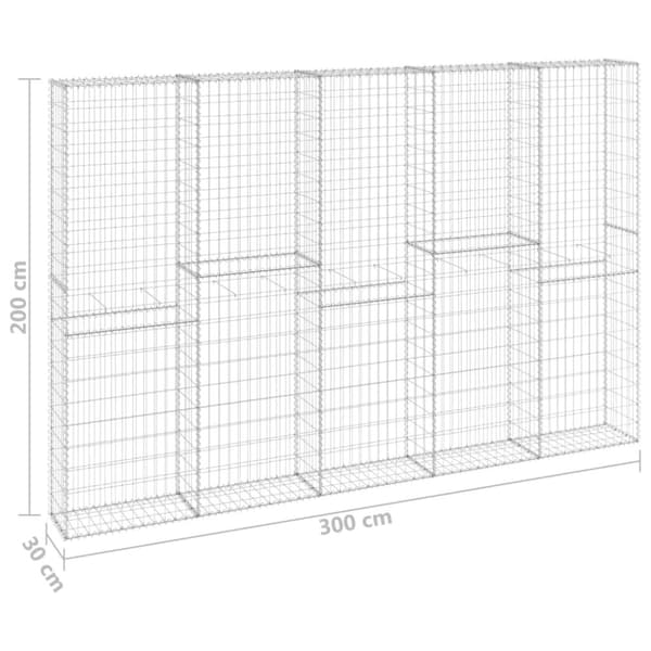 Gabionvæg med dæksler 300x30x200 cm galvaniseret stål - Gabionvæg - Gabionvægge - Home & Living