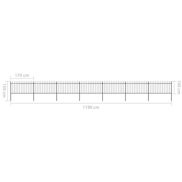 Havehegn med spydtop 11,9 x 1 m sort stål - Havehegn - Hegn - Home & Living