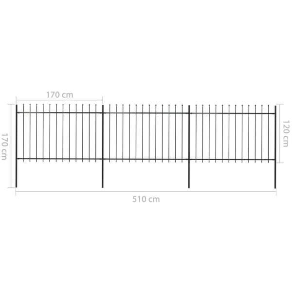 Havehegn med spydtop 5,1 x 1,2 m sort stål - Havehegn - Hegn - Home & Living