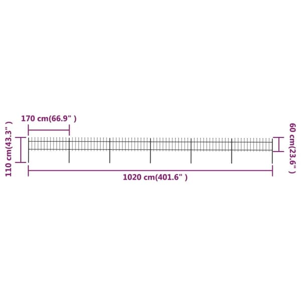 Puutarha-aita keihäskärjillä 10,2x0,6 m teräs musta - Puutarha-aita - Puutarha-aidat - Home & Living