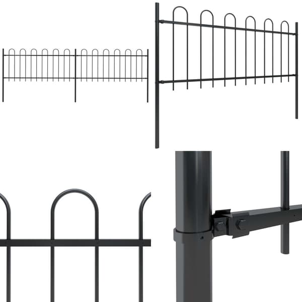 Puutarha-aita kaarikärjillä 3,4x0,8 m teräs musta - Puutarha-aita - Puutarha-aidat - Home & Living