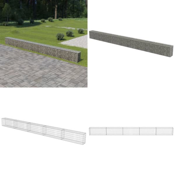 Gabionvæg med dæksler galvaniseret stål 600 x 30 x 50 cm - Gabionvæg - Gabionvægge - Home & Living