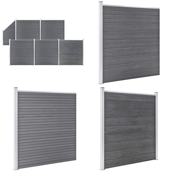 WPC-staketpanel 5 fyrkantig + 1 vinklad 965x186 cm grå - Staket - Trädgårdsstaket - Home & Living
