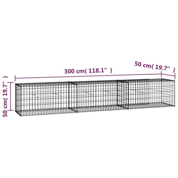 Gabionvæg med dæksler galvaniseret stål 300 x 50 x 50 cm - Gabionvæg - Gabionvægge - Home & Living