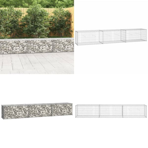 Gabionvæg med dæksler galvaniseret stål 300 x 50 x 50 cm - Gabionvæg - Gabionvægge - Home & Living