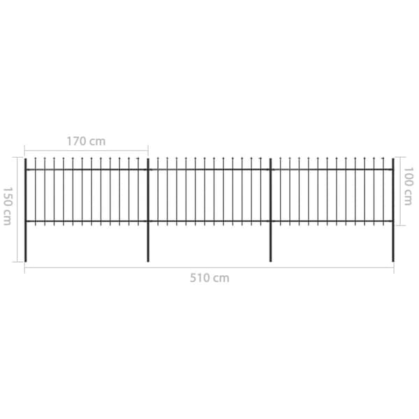 Havehegn med spydtop 5,1 x 1 m sort stål - Havehegn - Hegn - Home & Living