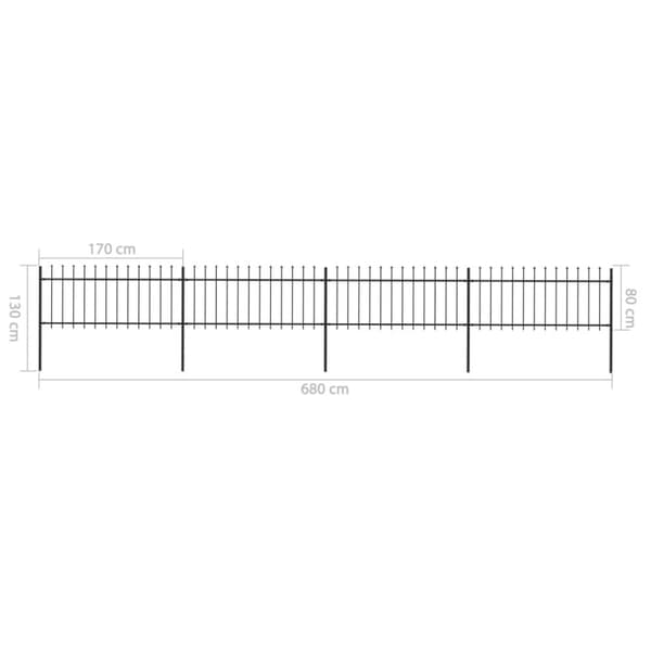 Puutarha-aita keihäänkärjillä 6,8x0,8 m teräs musta - Puutarha-aita - Puutarha-aidat - Home & Living