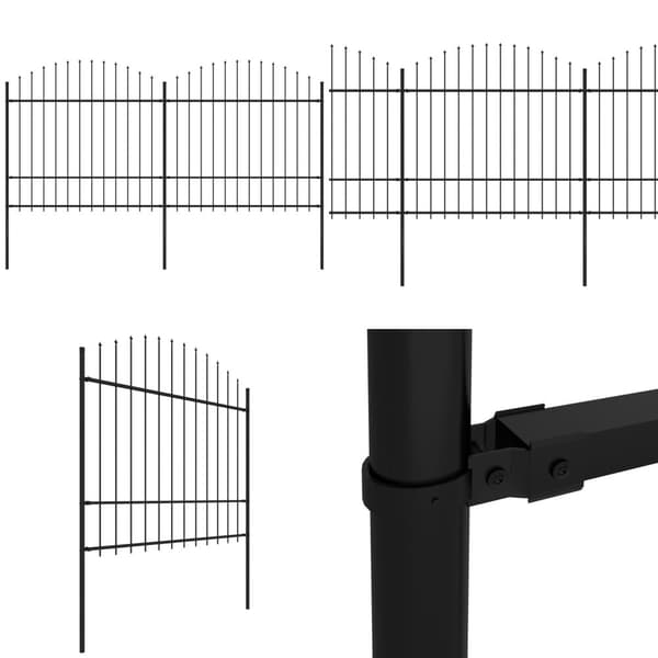 Puutarha-aita keihäskärjillä teräs (1,5-1,75)x3,4 m musta - Puutarha-aita - Puutarha-aidat - Home & Living