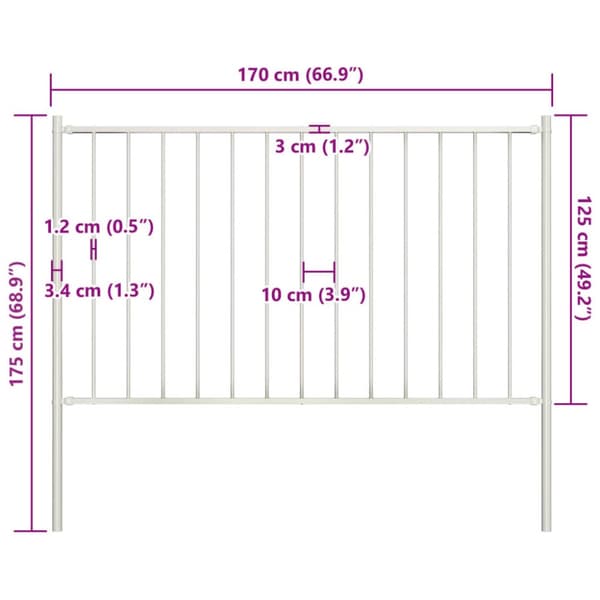 Staketpanel med stolpar pulverlackerat stål 1,7x1,25 m vit - Staket - Stängsel - Home & Living