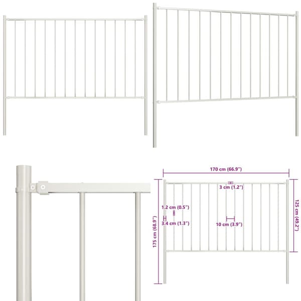 Staketpanel med stolpar pulverlackerat stål 1,7x1,25 m vit - Staket - Stängsel - Home & Living