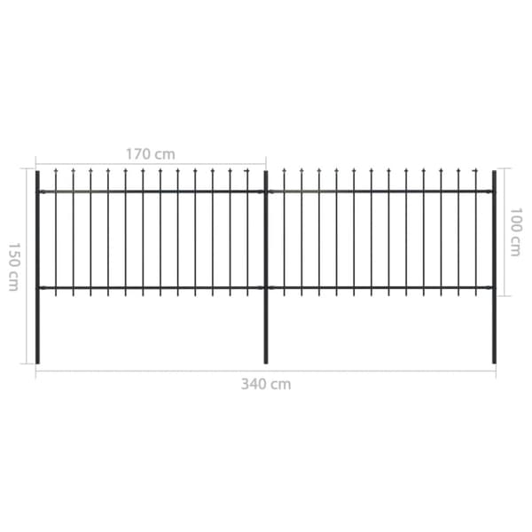 Trädgårdsstaket med spjuttopp stål 3,4x1 m svart - Stängsel - Stängselpanel - Home & Living