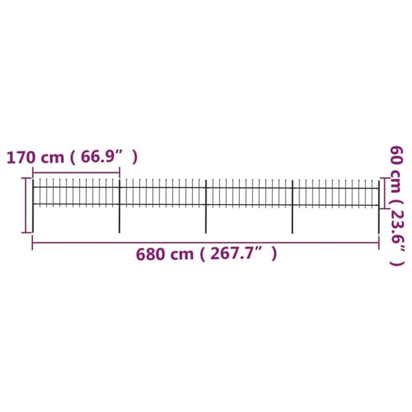 Havehegn med spydtop 6,8 x 0,6 m sort stål - Havehegn - Hegn - Home & Living