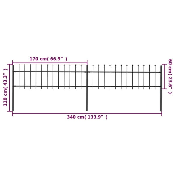 Havehegn med spydtop 3,4 x 0,6 m sort stål - Havehegn - Hegn - Home & Living