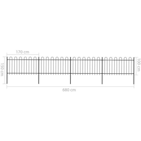 Havehegn med buet top 6,8 x 1 m sort stål - Havehegn - Hegn Til Haven - Home & Living