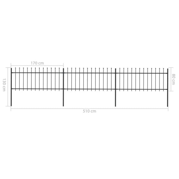 Puutarha-aita keihäänkärjillä 5,1x0,8 m teräs musta - Puutarha-aita - Puutarha-aidat - Home & Living