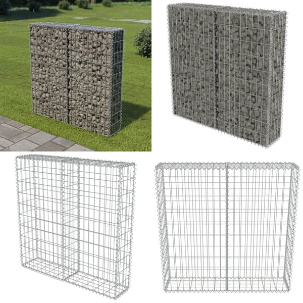 Gabionvæg med dæksler galvaniseret stål 100 x 20 x 100 cm - Gabionvæg - Gabionvægge - Home & Living