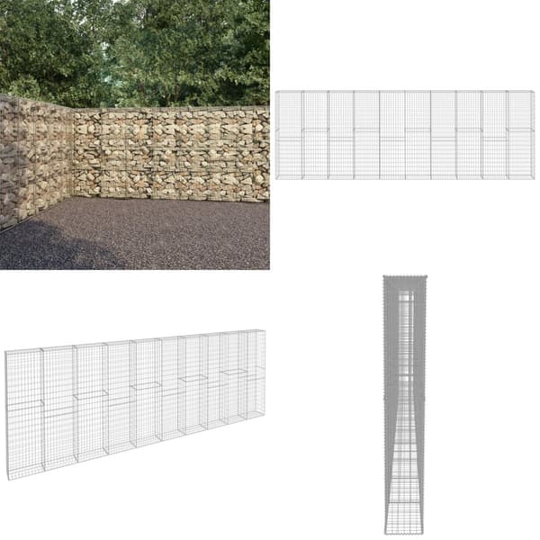 Gabionvæg med dæksler galvaniseret stål 600 x 30 x 200 cm - Gabionvæg - Gabionvægge - Home & Living