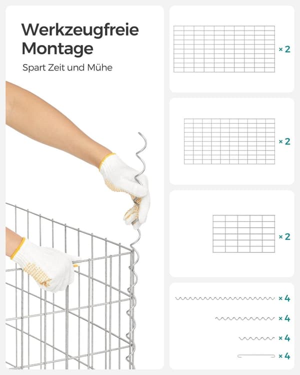 Hopea Rootz Gabion Set - Metalliverkko - Spiraalitikku - Galvanoitu teräs - Helppo koota - Kestävä rakenne - Monipuolinen käyttö - 100 cm x 50 cm x 30