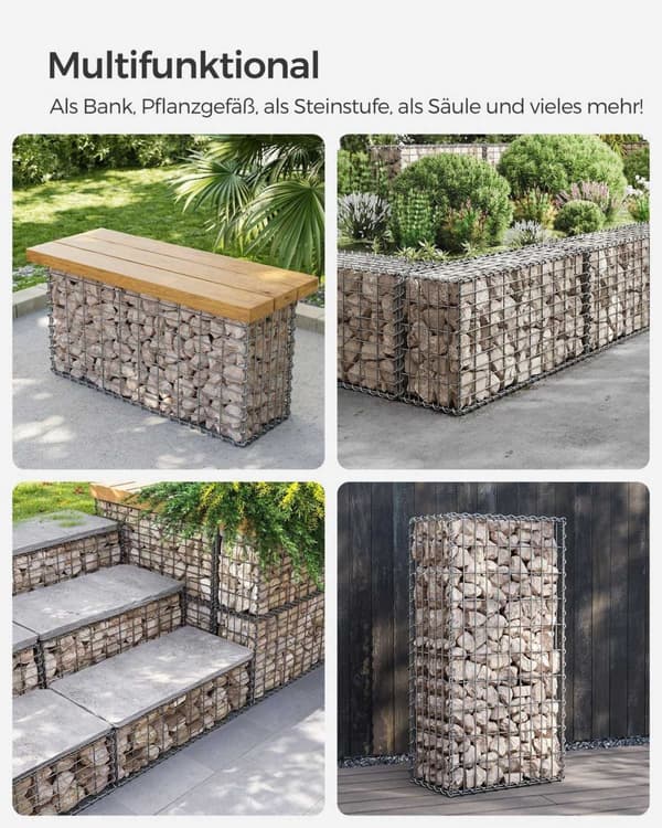 Hopea Rootz Gabion Set - Metalliverkko - Spiraalitikku - Galvanoitu teräs - Helppo koota - Kestävä rakenne - Monipuolinen käyttö - 100 cm x 50 cm x 30