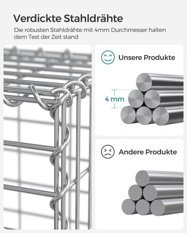 Rootz Heavy Duty Silver Gabion Set - Metallilankaverkko - Galvanoitu teräs - Helppo koota - 100cm x 80cm x 30cm