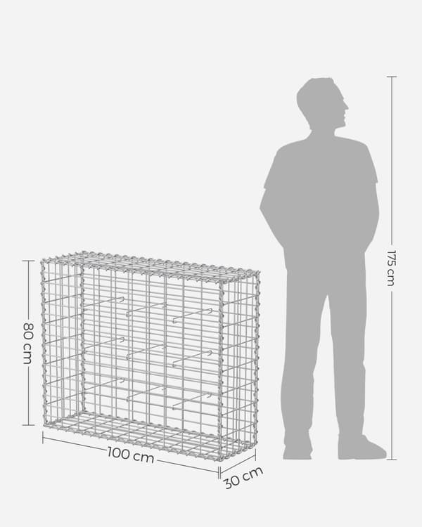 Rootz Heavy Duty Silver Gabion Set - Metallilankaverkko - Galvanoitu teräs - Helppo koota - 100cm x 80cm x 30cm
