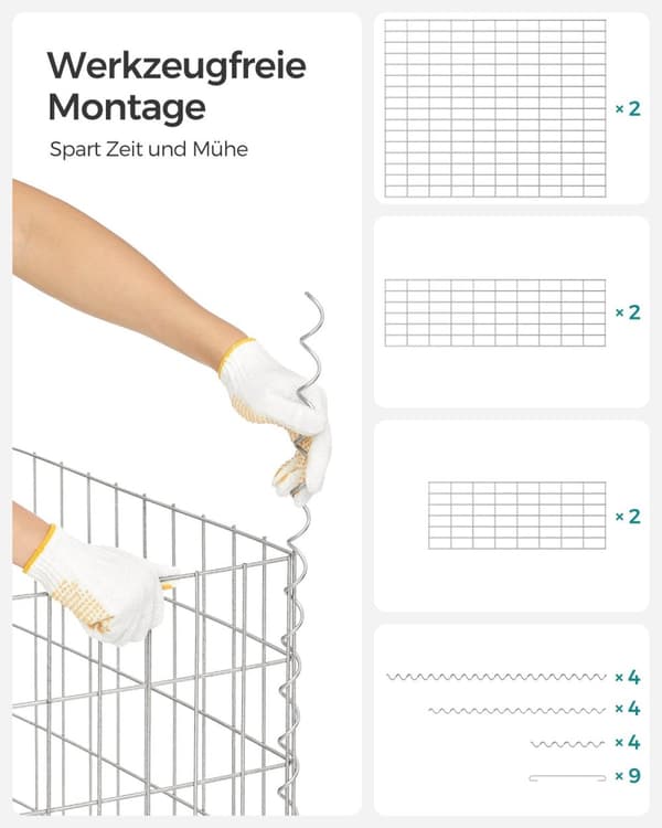 Rootz Heavy Duty Silver Gabion Set - Metallilankaverkko - Galvanoitu teräs - Helppo koota - 100cm x 80cm x 30cm