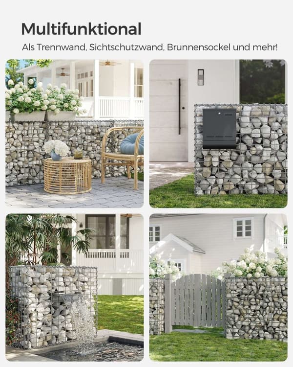Rootz Heavy Duty Silver Gabion Set - Metallilankaverkko - Galvanoitu teräs - Helppo koota - 100cm x 80cm x 30cm