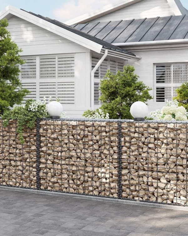 Sølv Rootz Gabion Sæt - Metal Mesh - Spiral Stick - Afstandskroge - Galvaniseret stål - 100cm x 80cm x 30cm - Heavy Duty - Nem montering - Alsidig - 5