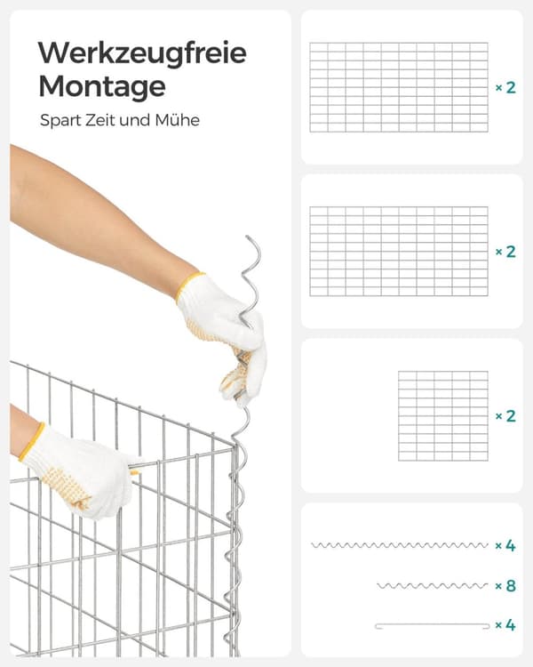 Rootz Silver Gabion Kit - Metalliverkko - Galvanoitu teräs - Helppo asentaa - 100cm x 50cm x 50cm
