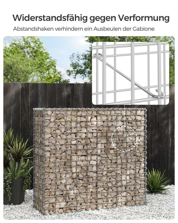 Rootz Large Gabion Kurv - Stenvæg - Trådbure - Galvaniseret stål - 100cm x 90cm x 30cm - Udendørs dekoration - Hegnskurv