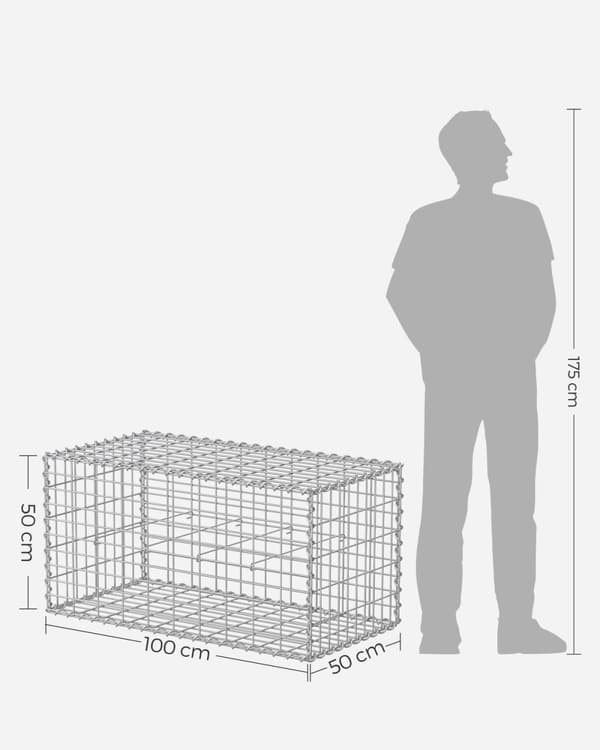 Rootz Gabion Basket Set - Metallilankaverkko - Galvanoitu teräs - Maisemointikivet - 100cm x 50cm x 50cm