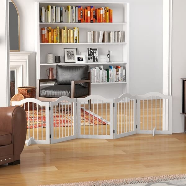 Rootz Dog Barrier - Træport til kæledyr - Rumdeler - Massivt træ og MDF - Justerbare paneler - Pladsbesparende - 254,5 cm x 29,5 cm x 61 cm