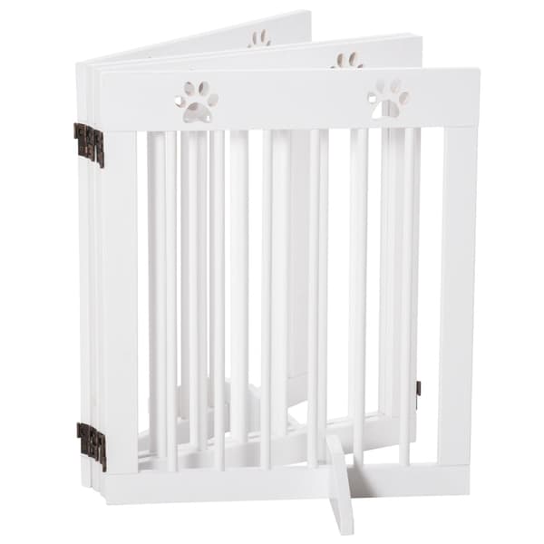 Rootz Pet Gate Barrier - Hundevagt af træ - Foldelig sikkerhedslåge - Robust fyrretræ - Sødt potemønster - 204 cm x 30 cm x 61 cm