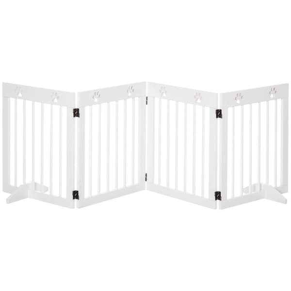 Rootz Pet Gate Barrier - Hundevagt af træ - Foldelig sikkerhedslåge - Robust fyrretræ - Sødt potemønster - 204 cm x 30 cm x 61 cm