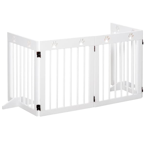 Rootz Pet Gate Barrier - Hundevagt af træ - Foldelig sikkerhedslåge - Robust fyrretræ - Sødt potemønster - 204 cm x 30 cm x 61 cm